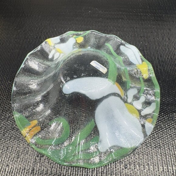 Sydenstricker Fused Art Glass Bowl Ruffled Edges Flower Pattern Original Sticker - Picture 13 of 14